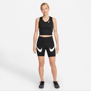 Nike Women's Dri-FIT Fast Mid-Rise Swoosh Biker Athletic Shorts Small Black NWT